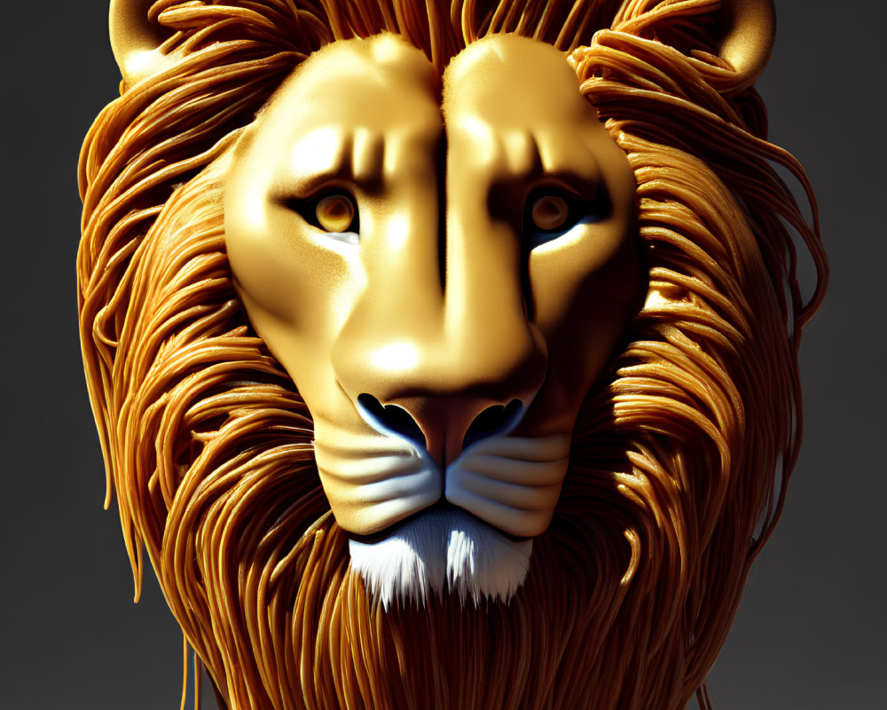 Detailed 3D lion head illustration with majestic mane on monochrome backdrop