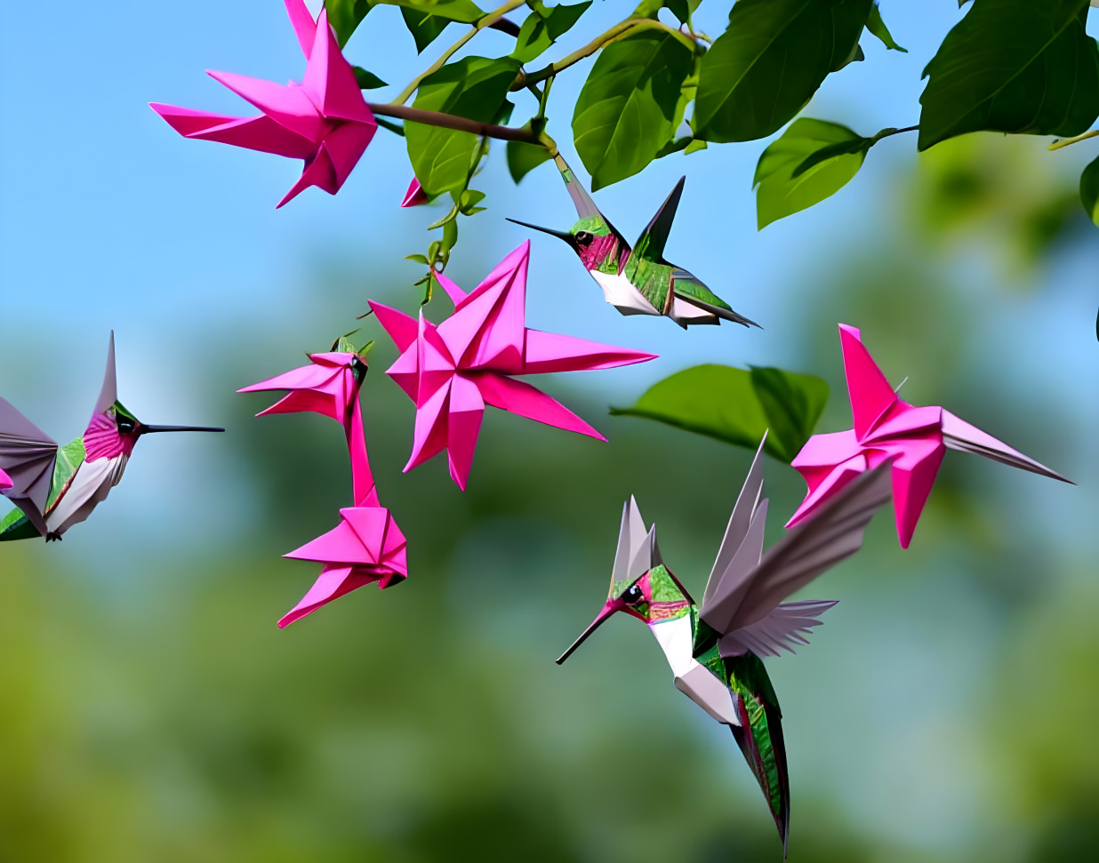 Origami Hummingbirds and Fuchsia