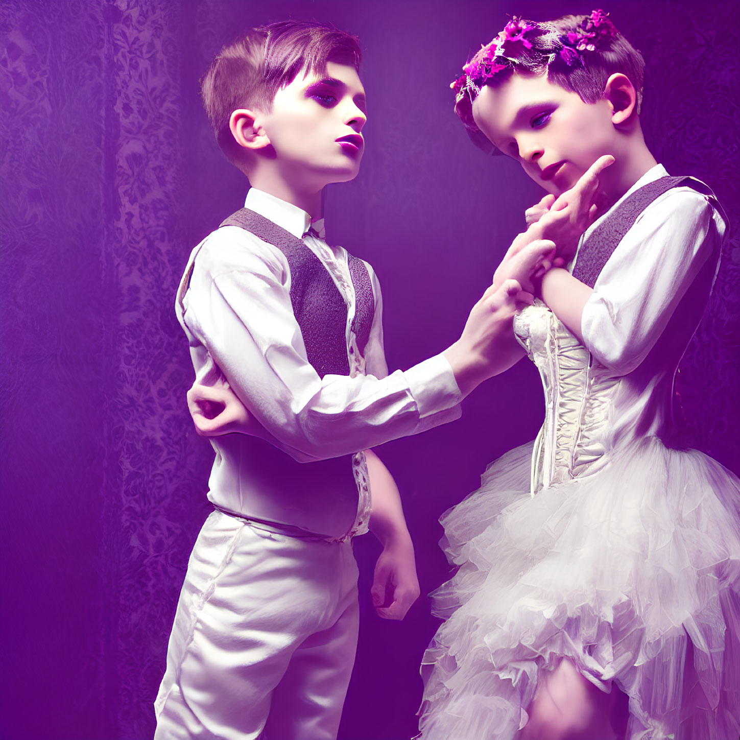 Fashionable Children Posing Against Purple Background