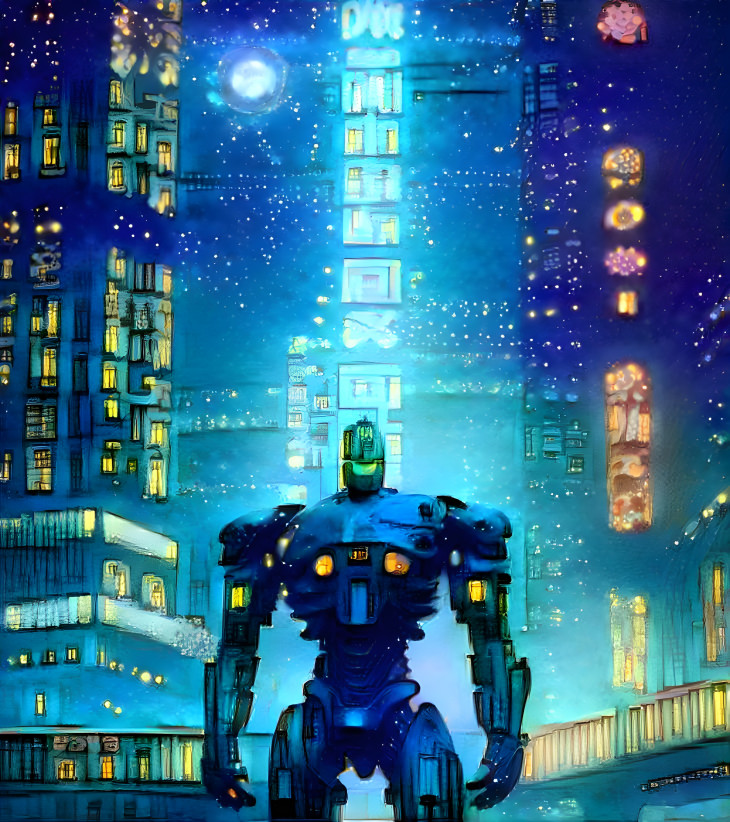 Mech patrolling the city