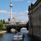 Berlin River Boat with TV Tower and Historic Buildings in Scenic View