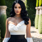 Dark-Haired Woman in Vintage White Dress with Butterfly Wings