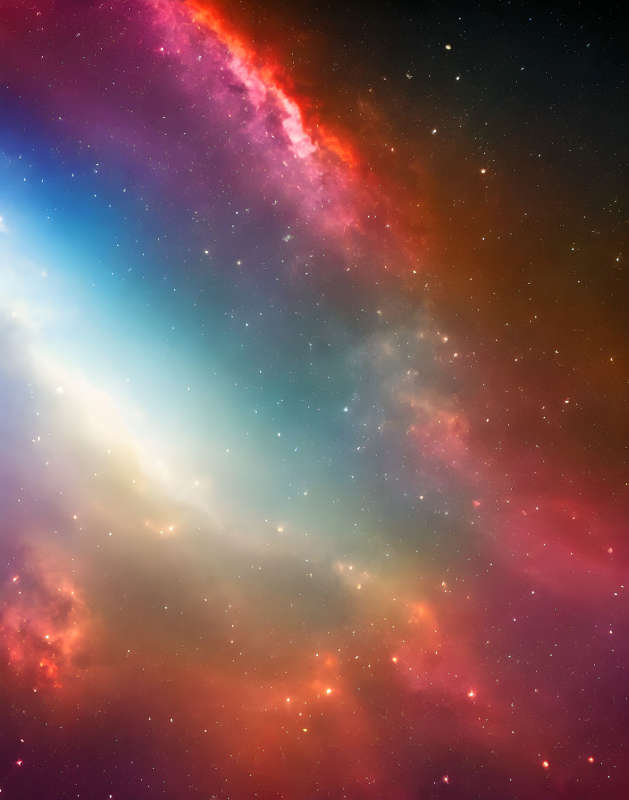 Colorful Cosmic Clouds in Blue, Gold, and Crimson with Scattered Stars