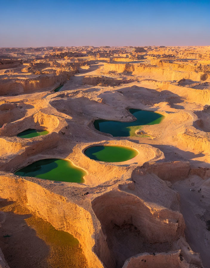 Desert Landscape with Green Lakes and Sandstone Formations