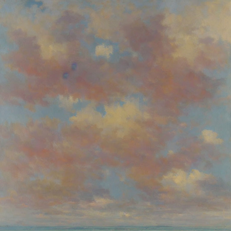 Soft Blue Sky with Pastel-Hued Clouds in Impressionistic Style