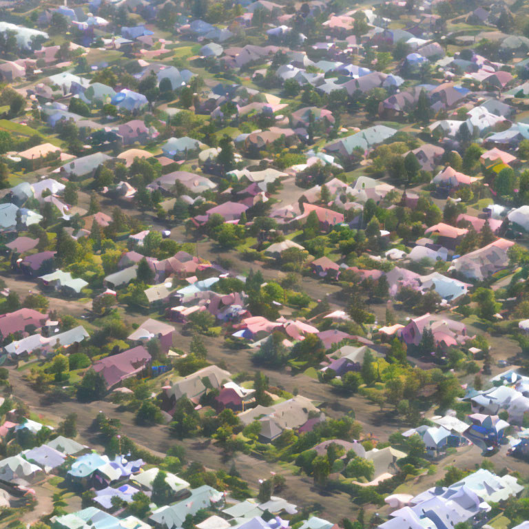 Suburban Neighborhood with Houses and Trees in Aerial View