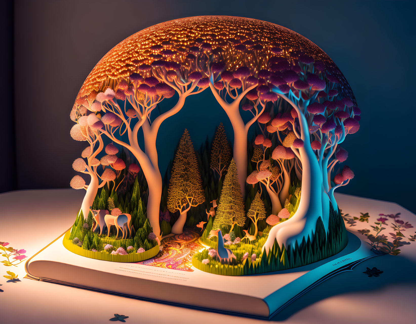 Enchanting Forest Scene Pop-Up Book with Trees, Mushrooms & Animals