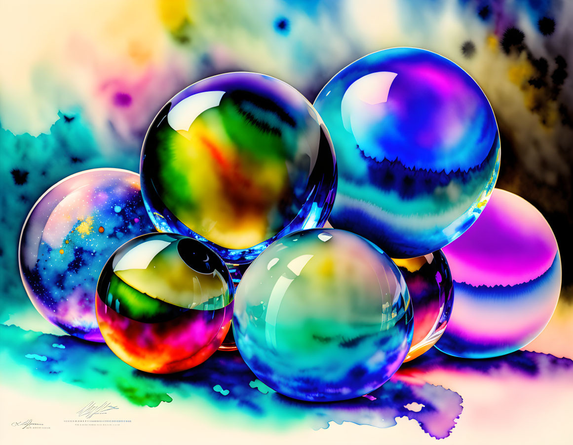 Vibrant Glass Marbles on Multicolored Background