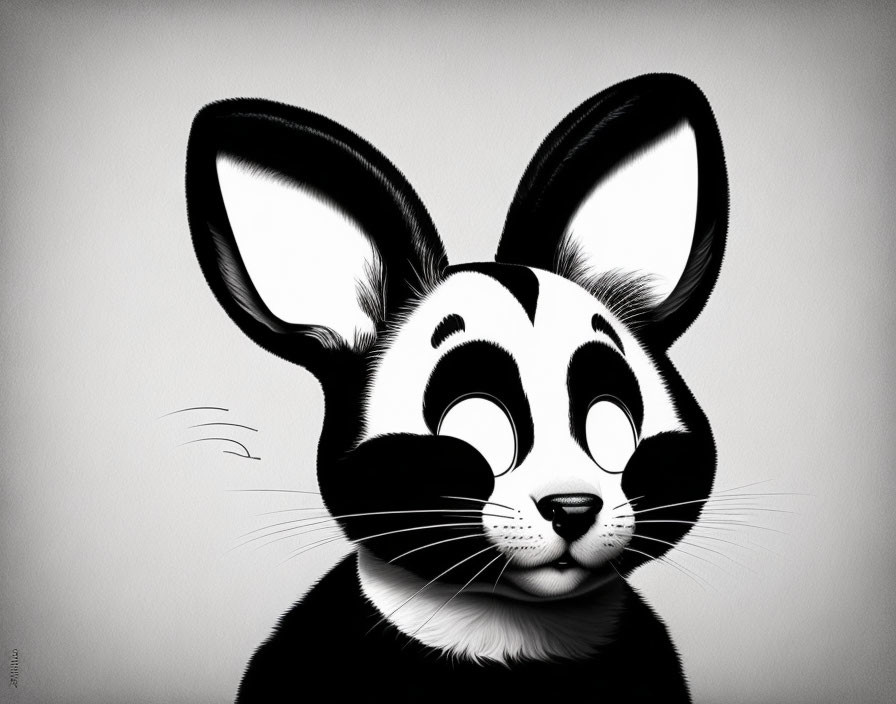 Monochrome Cartoon Rabbit Illustration with Large Ears