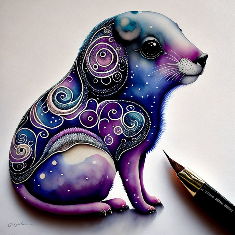 Colorful Galaxy-Themed Animal Illustration with Dip Pen