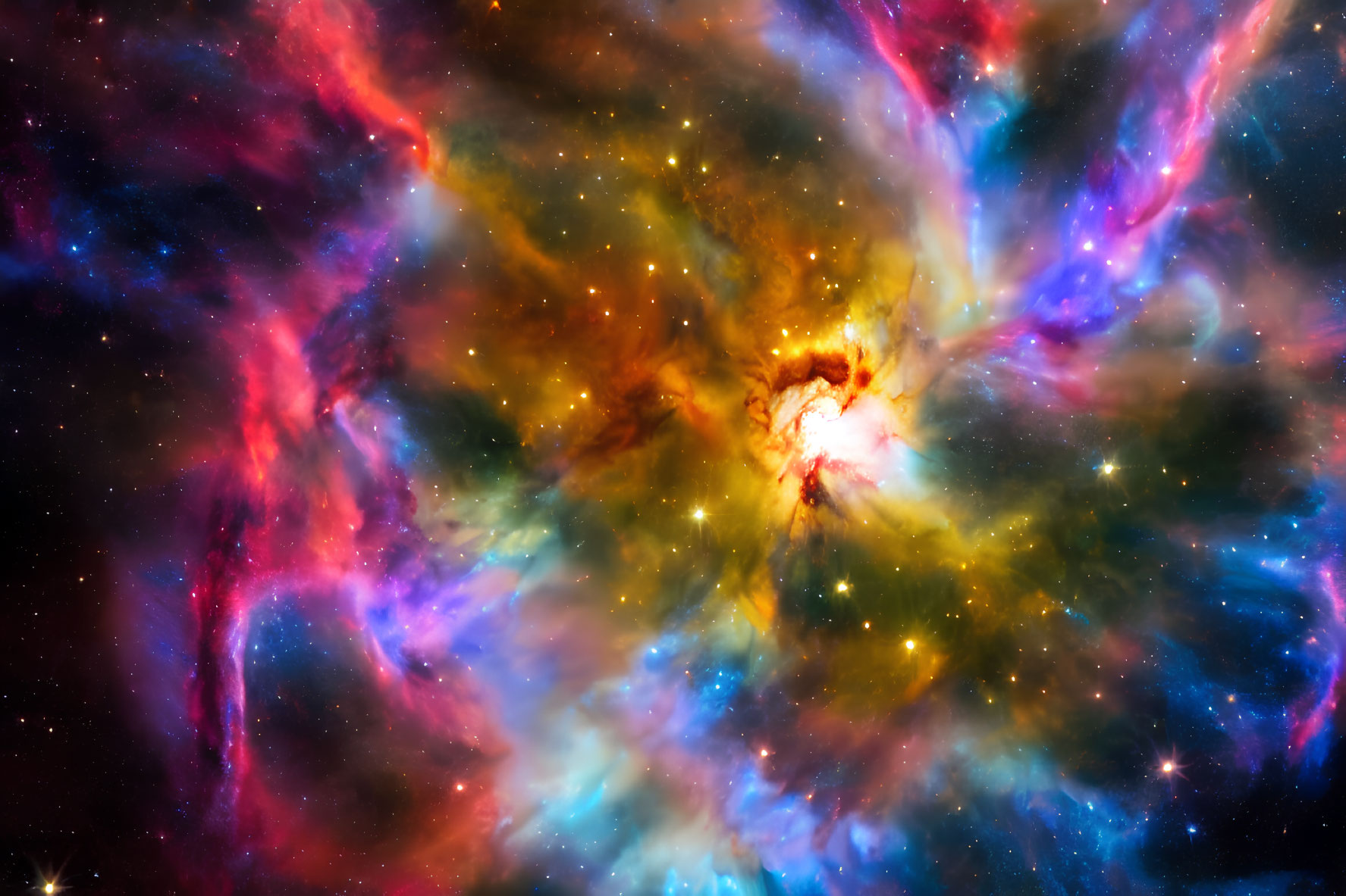 Colorful cosmic scene with glowing nebula and interstellar gas and stars