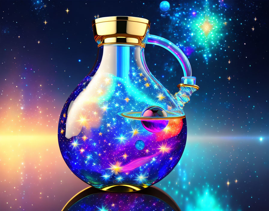 Colorful Glass Decanter with Cosmic Scene of Stars and Planets