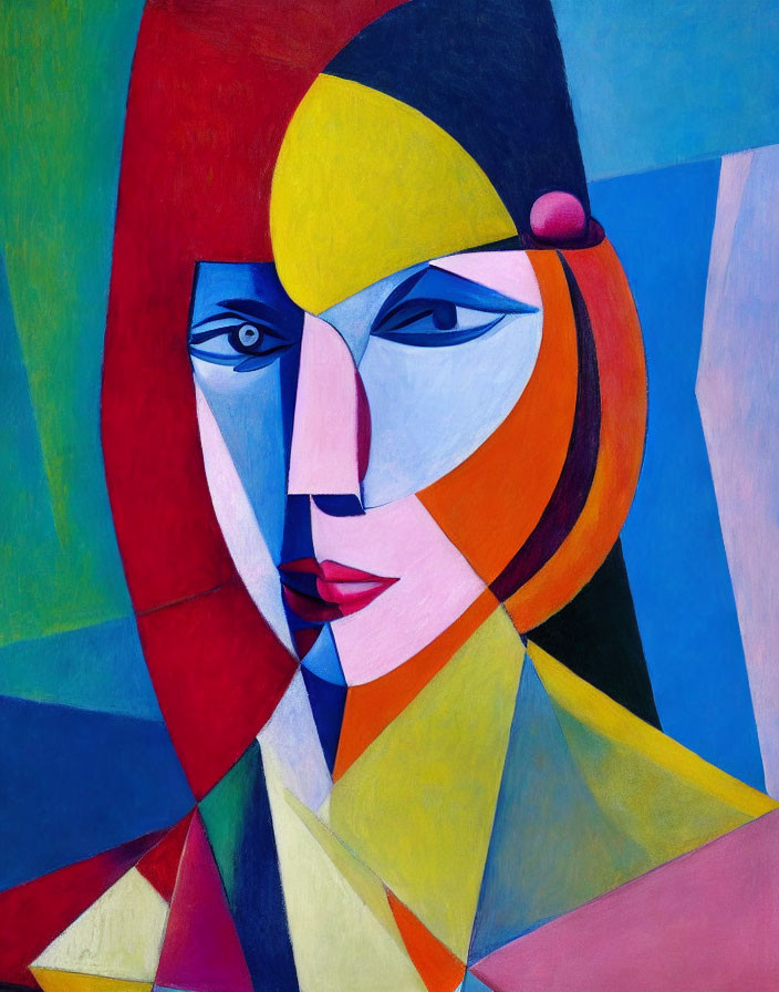 Vibrant Cubist Woman Portrait with Geometric Shapes