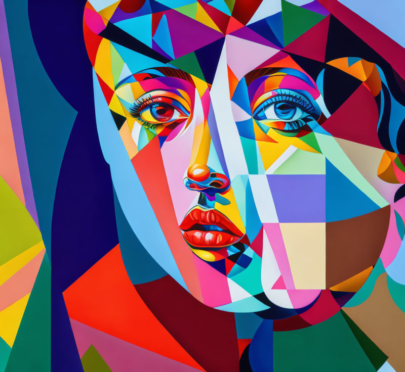 Colorful Abstract Geometric Portrait of Woman's Face