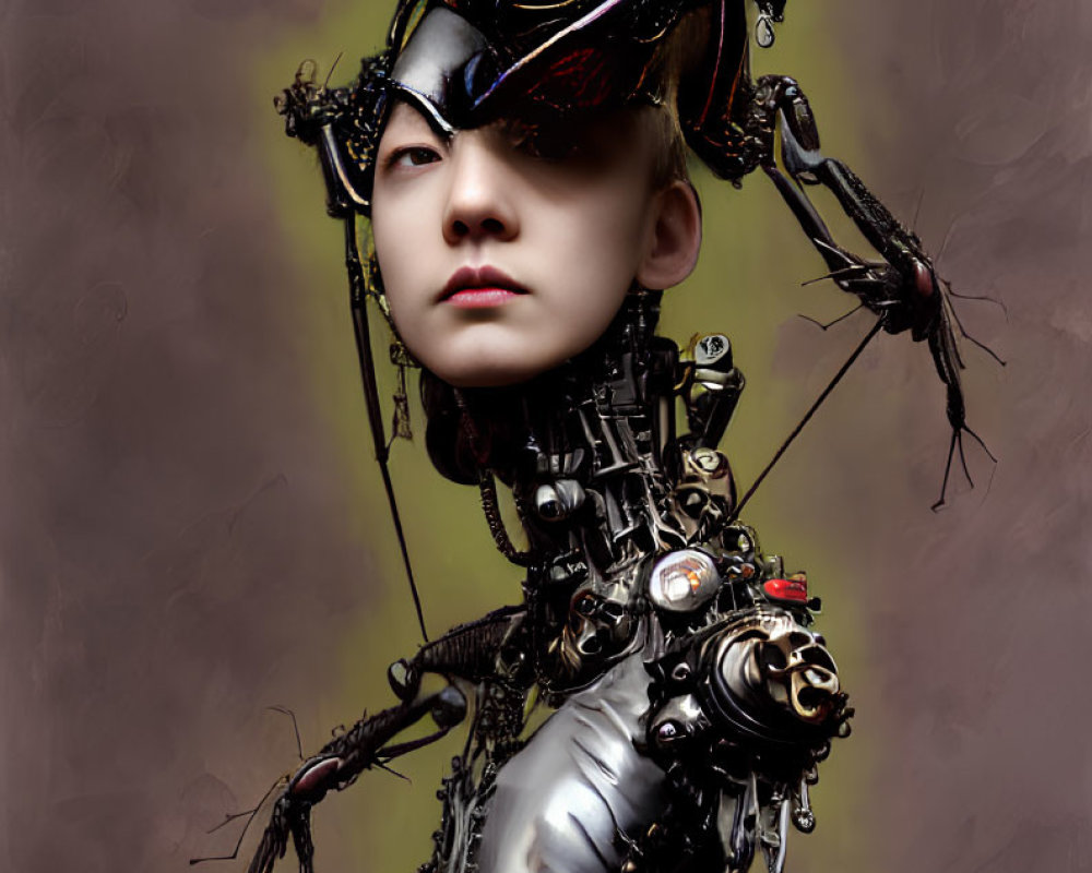 Digital Artwork: Humanoid Figure with Mechanical and Insect-Like Features