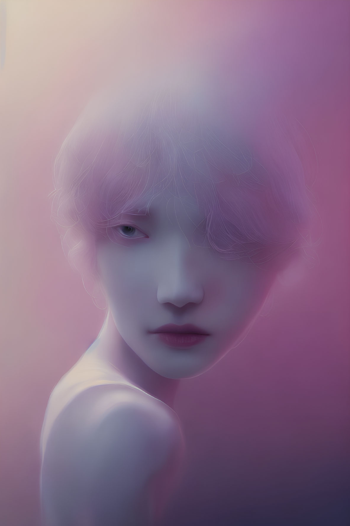 Portrait of a Person with Light Purple Hair on Pink and Purple Gradient Background