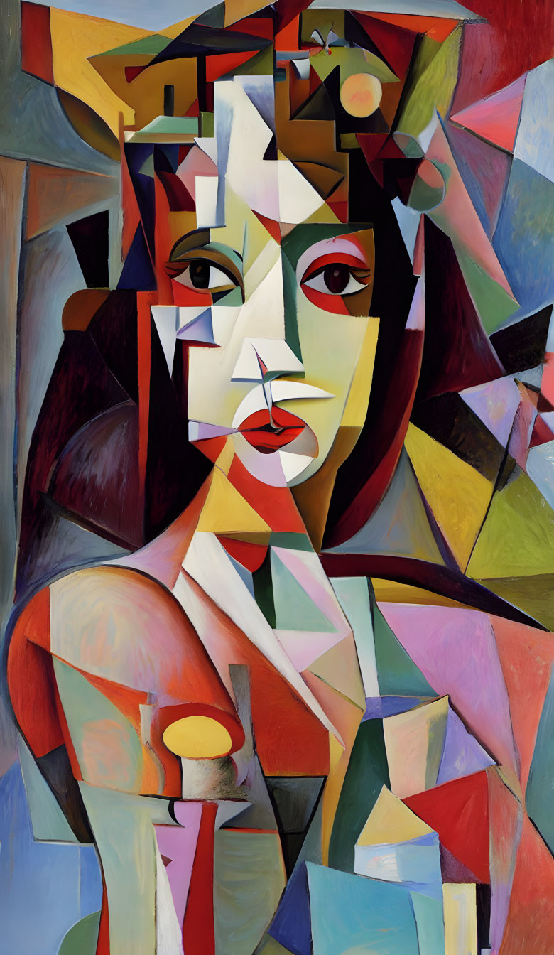 Colorful Cubist Portrait of a Woman with Geometric Shapes