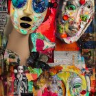 Colorful digital collage of three stylized faces with eclectic textures and abstract elements