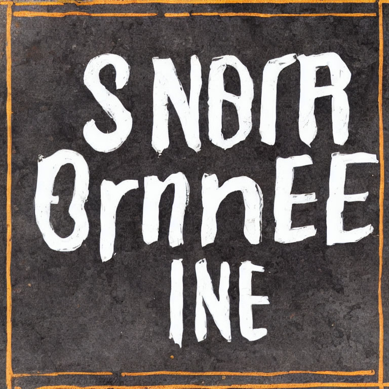 Handwritten white text "SNOBRNNE" on black board with orange border