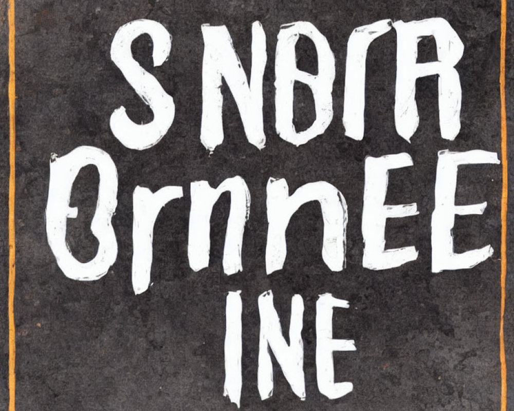 Handwritten white text "SNOBRNNE" on black board with orange border