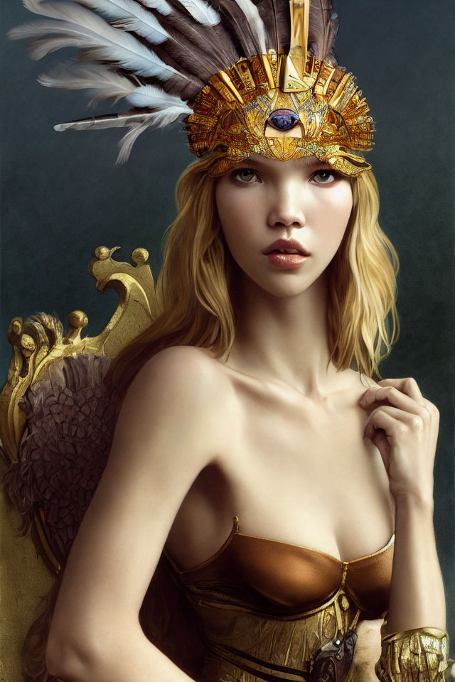 Blonde woman in gold crown and corset