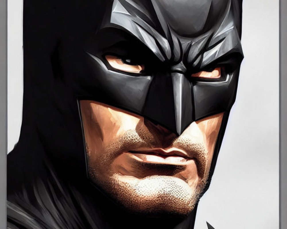 Detailed Batman illustration with focused expression and iconic black cowl.