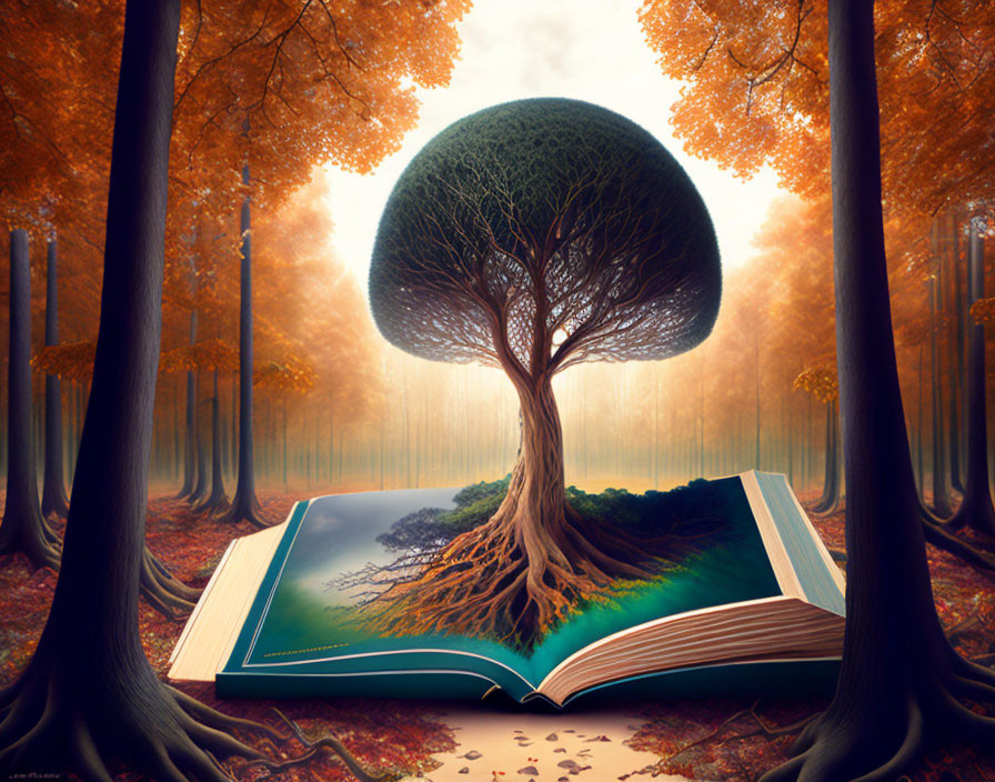 Tree and Book Symbolizing Nature and Knowledge