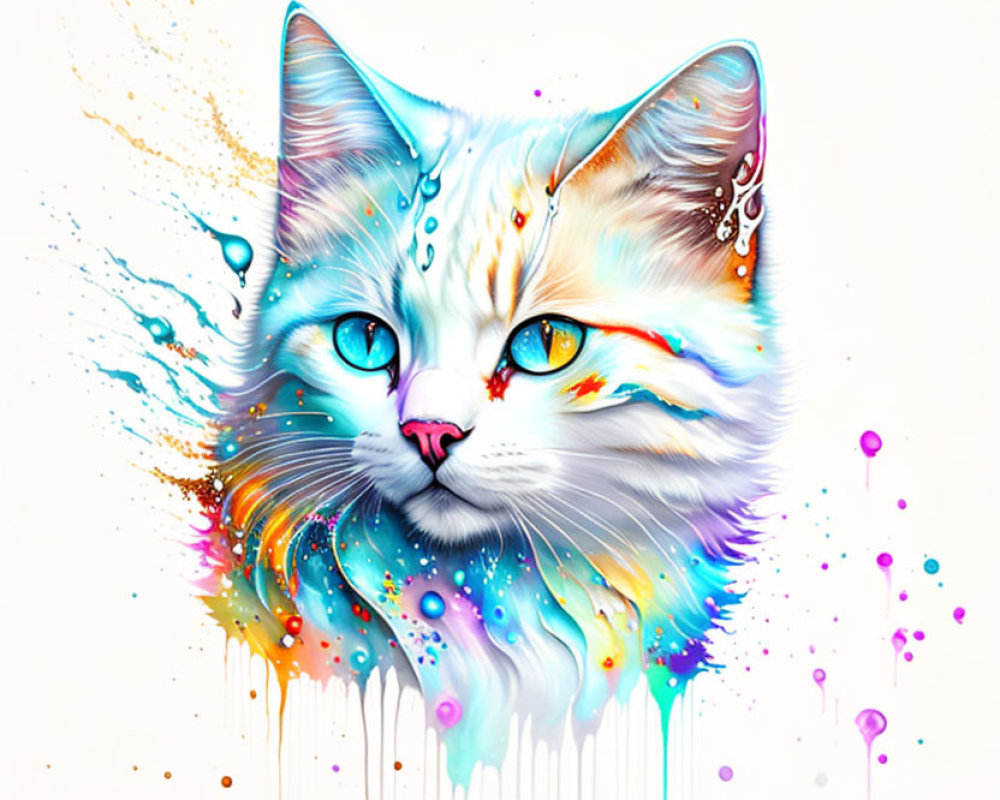 Vibrant Artistic Portrayal of a Cat's Head