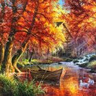 Tranquil autumn river with vibrant foliage