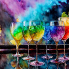 Colorful Translucent Wine Glasses with Abstract Flower Background