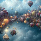 Vibrant hot air balloons over Venetian-style cityscape with water canals