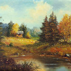 Whimsical Village Scene with Colorful Houses and Nature