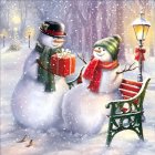 Whimsical Winter Scene with Joyful Snowmen