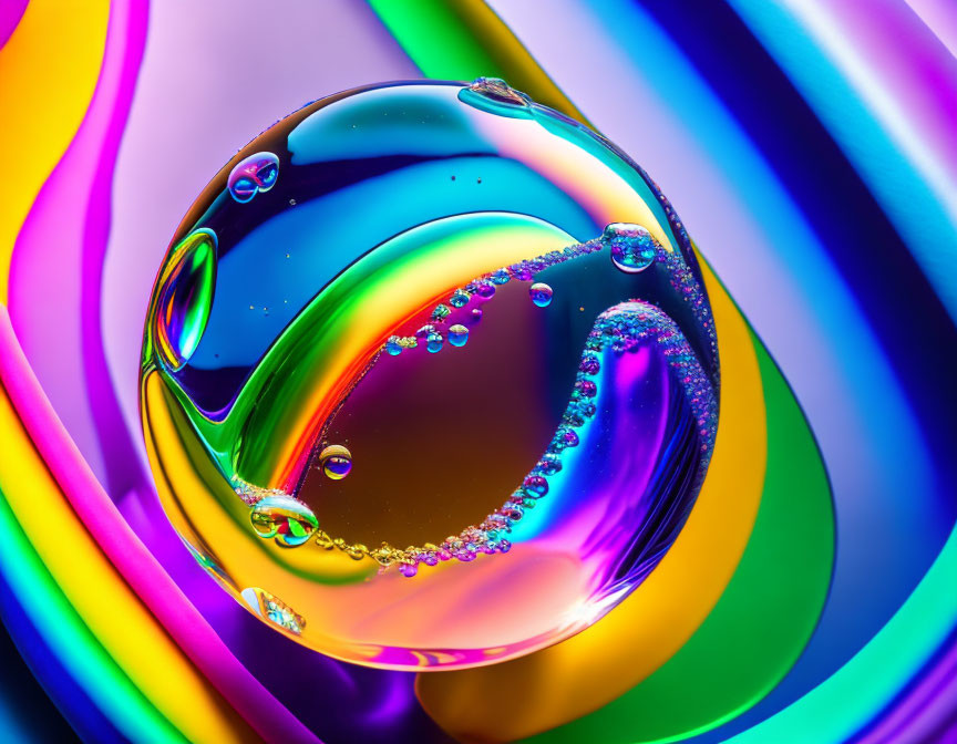 Abstract Close-Up: Vibrant Water Droplet Rainbow Spectrum