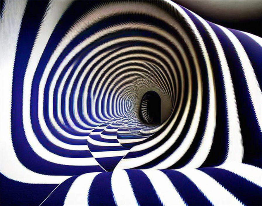 Surreal optical illusion tunnel with black and white stripes