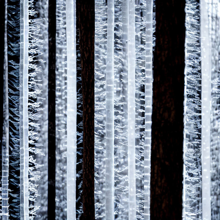 Vertical Row of Translucent Icicles Against Dark Background