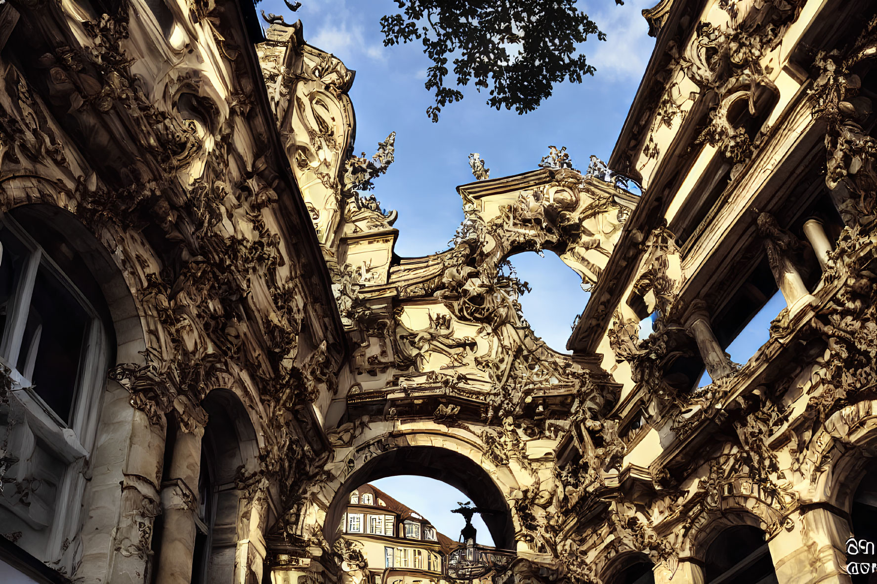 Intricate Baroque Stone Archway Connecting Buildings