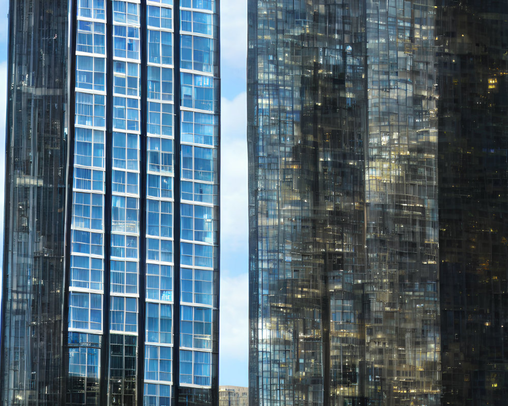 Contrasting skyscrapers with reflective glass facades