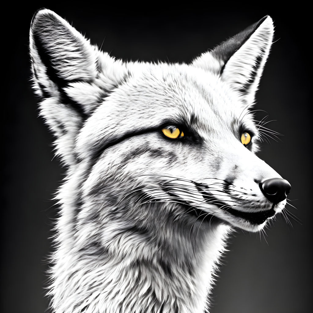 Detailed Close-Up of Fox with Vivid Yellow Eyes and Dark Background