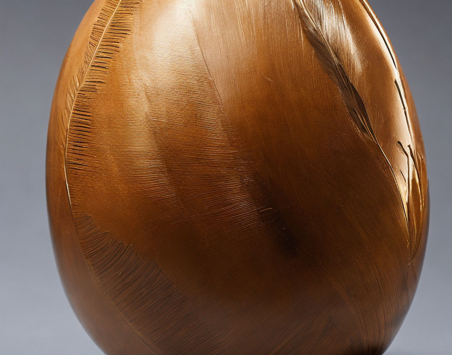 Detailed Golden Egg with Textured Surface and Feather-Like Patterns