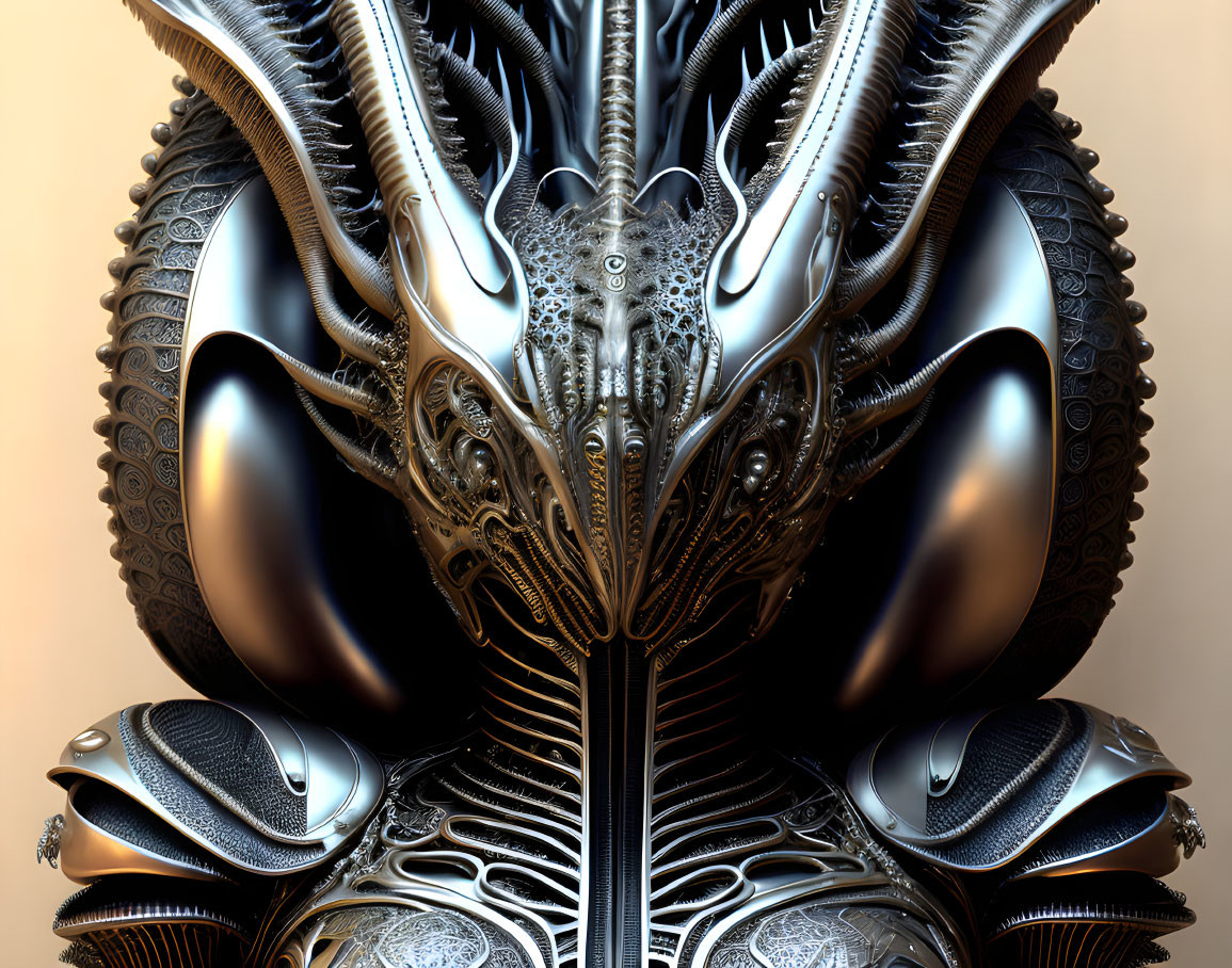 Symmetrical Metallic Fractal Design with Alien-like Shapes