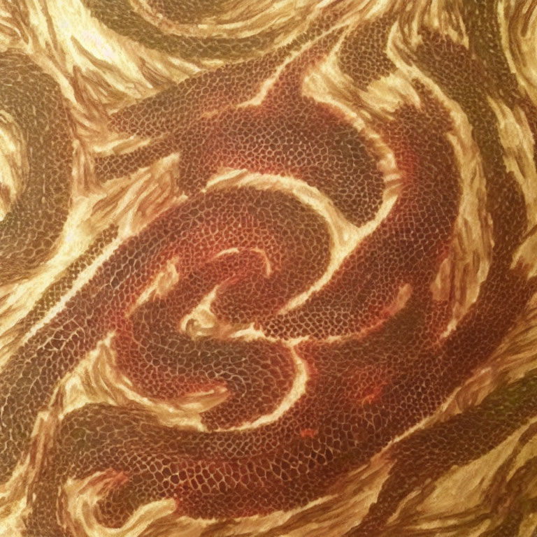 Detailed Close-Up of Swirling Brown and Golden Textured Surface