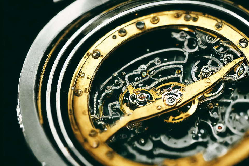 Detailed Close-Up of Luxury Watch Mechanism with Gold Detailing