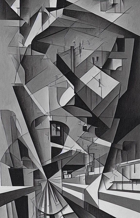 Abstract Monochrome Artwork with Geometric Shapes and Lines