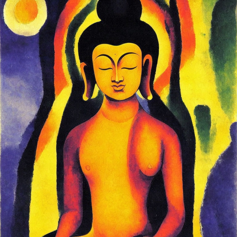 Colorful Seated Buddha Painting with Serene Expression