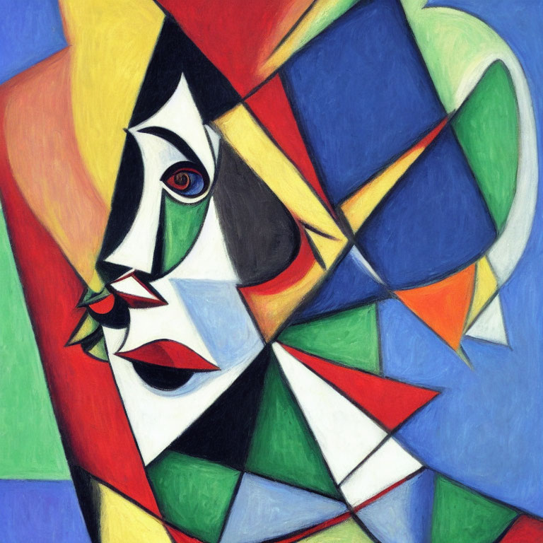 Colorful Cubist Portrait with Geometric Shapes and Fragmented Face