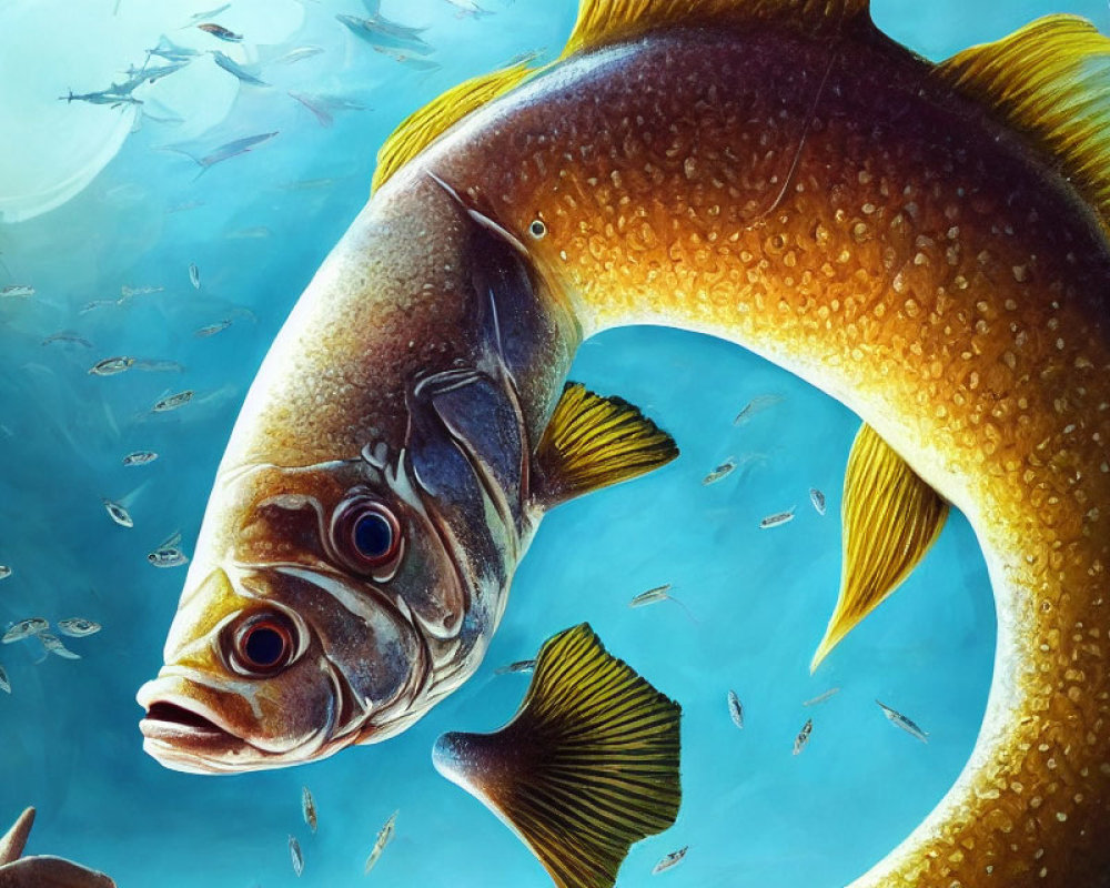 Detailed Close-Up Illustration of Yellow Fish with Scales Underwater