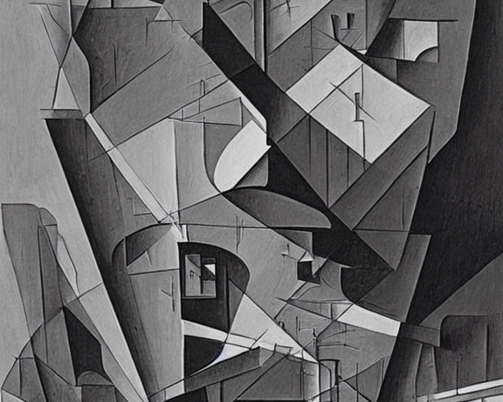Abstract Monochrome Artwork with Geometric Shapes and Lines