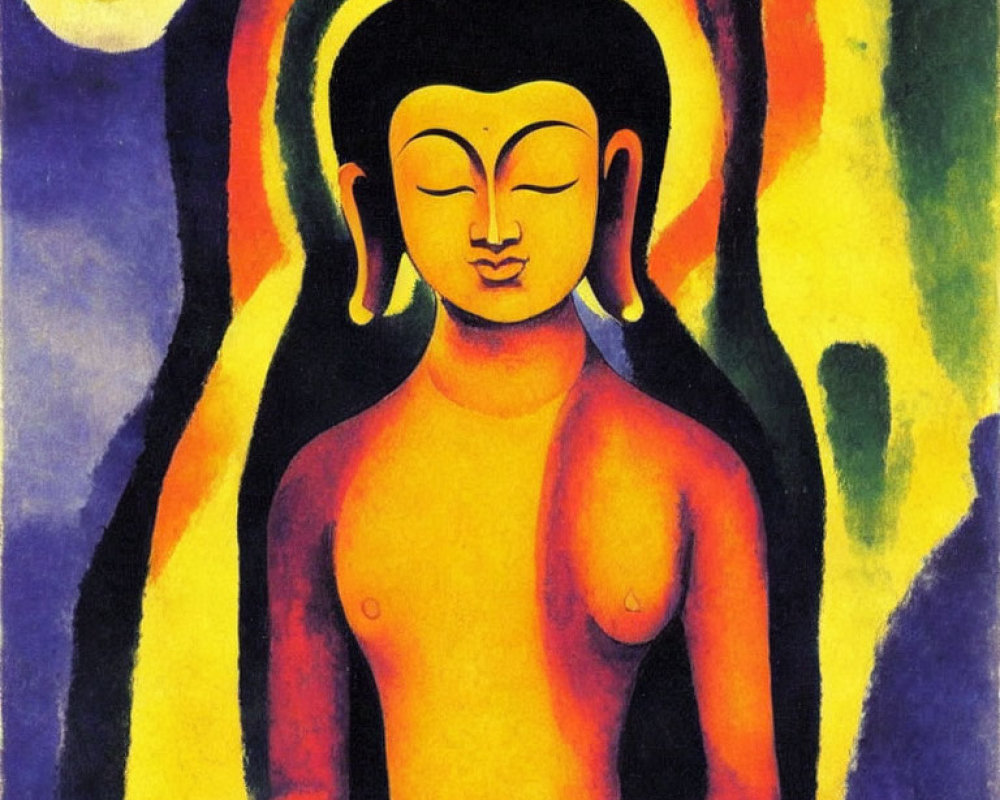 Colorful Seated Buddha Painting with Serene Expression