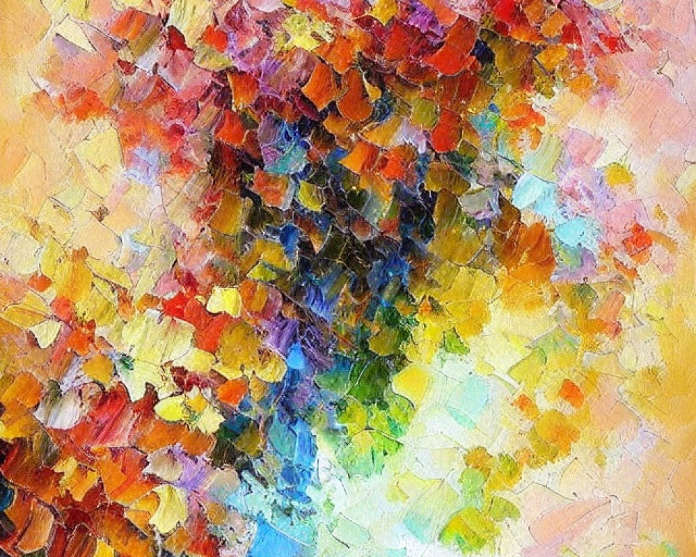 Colorful Abstract Painting with Textured Brushstrokes in Red, Orange, Yellow, Green, Blue